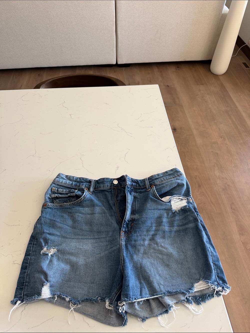 Classic Blue Distressed Jean Shorts - Women's